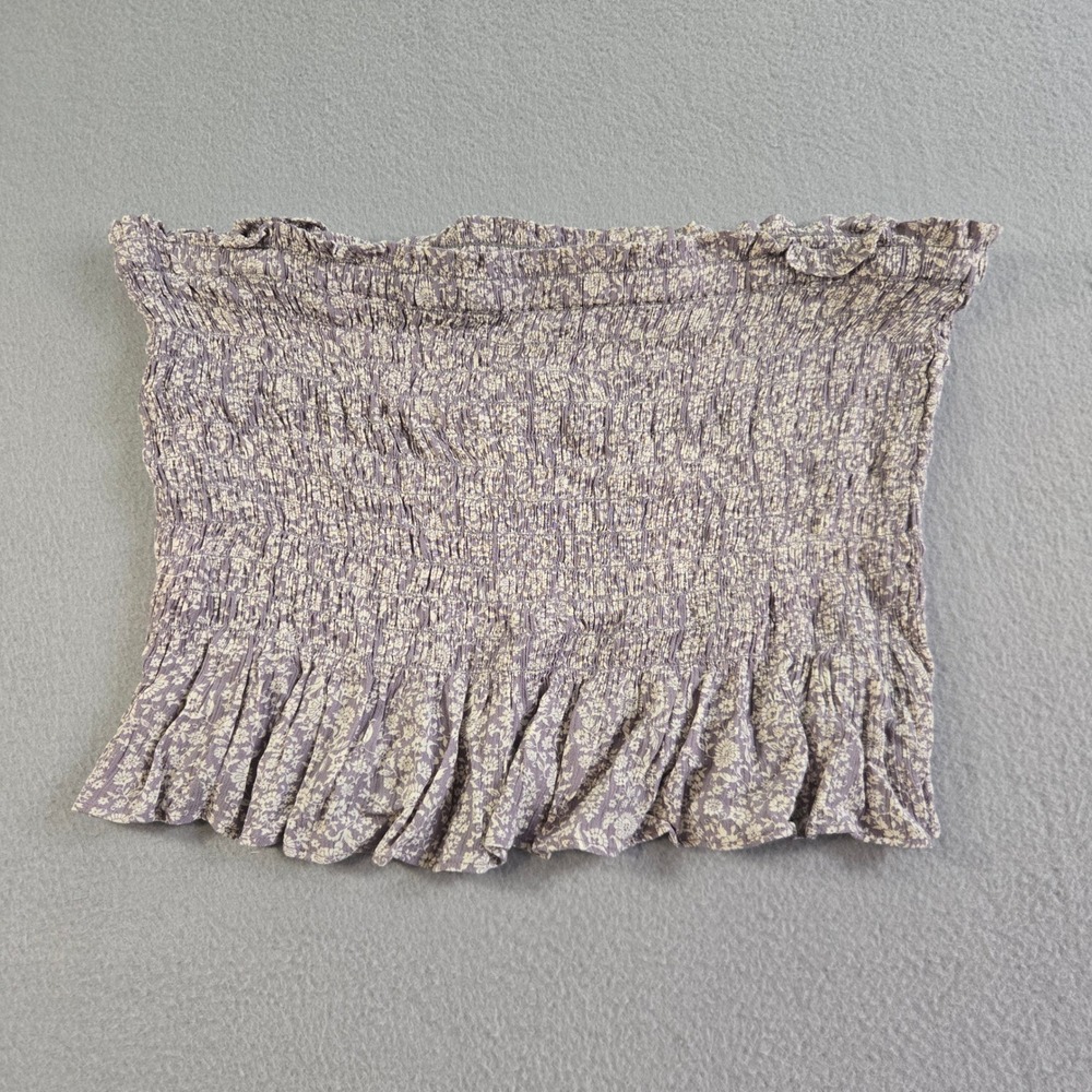 American Eagle Tube Top Womens XXL Purple Floral Smocked Ruffle Hem Strapless